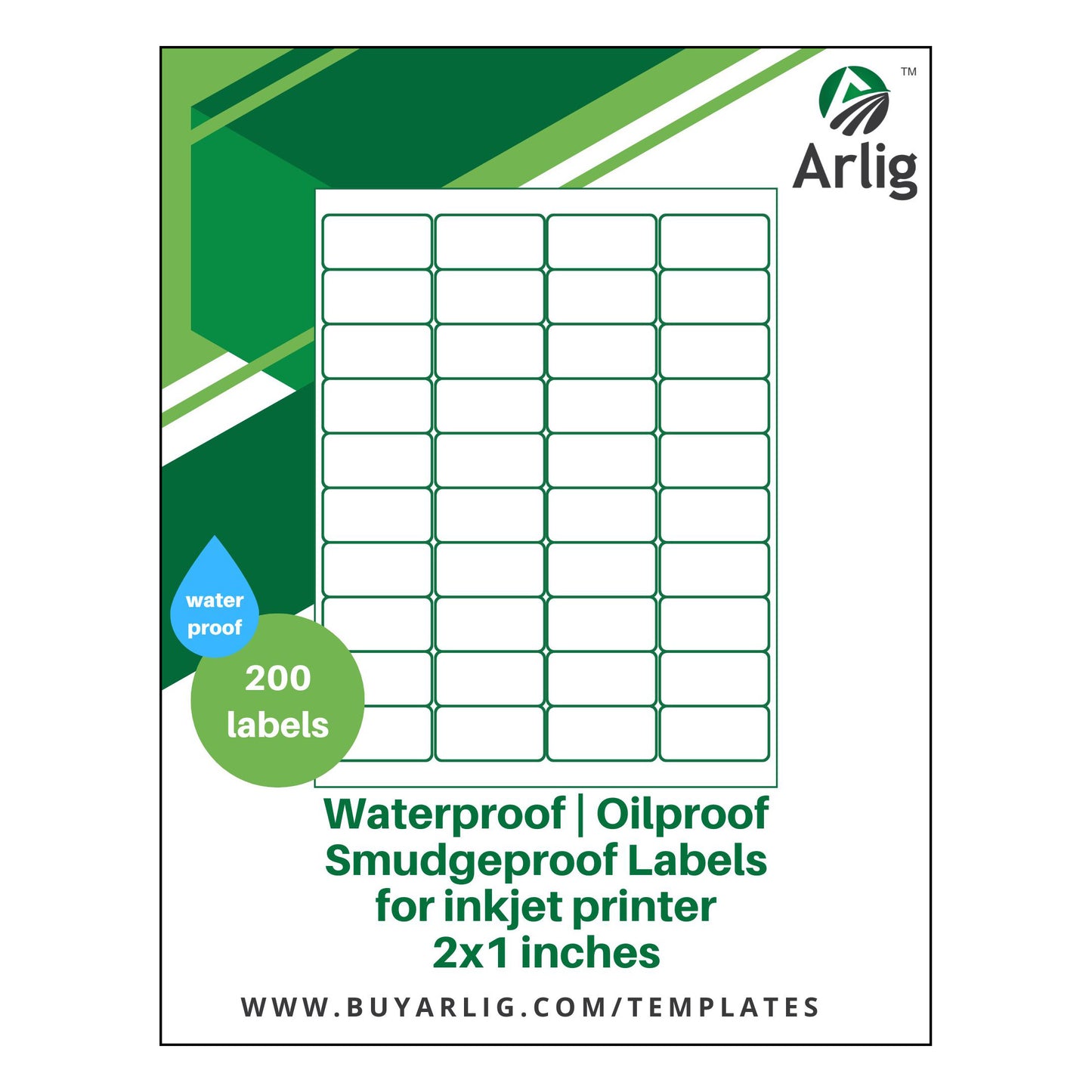 2×1 inch White Waterproof and Oil-Proof Labels - 200 Labels (5 Sheets x 40 Labels)