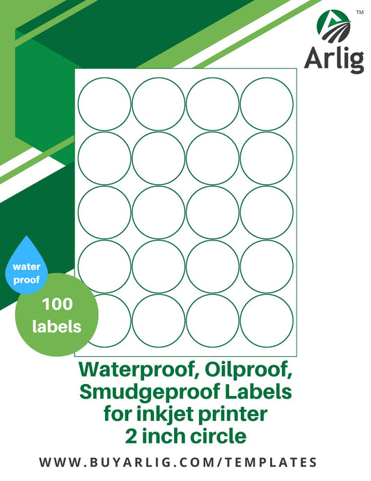 2 inch Circle Waterproof Labels for Inkjet Printer | 100 Labels (5 Sheets x 20 Labels) (Matte)