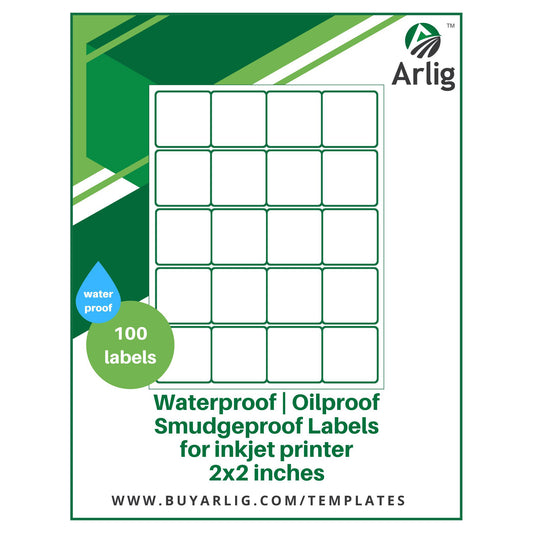 2x2 inch Square Waterproof Labels for Inkjet Printer - 100 Labels (5 Sheets x 20 Labels) (Matte)